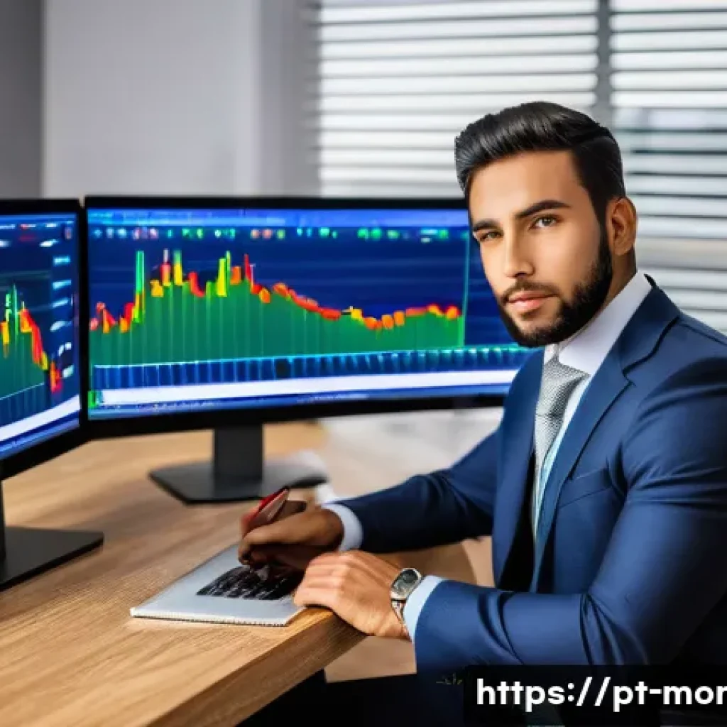 주식 단타 투자 - A Brazilian day trader in a modern home office setting, intensely focused on multiple computer scree...