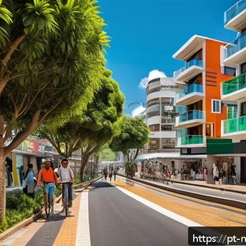 수익형 부동산 투자 - A modern Brazilian urban neighborhood scene showcasing a diverse mix of residential apartments and c...
