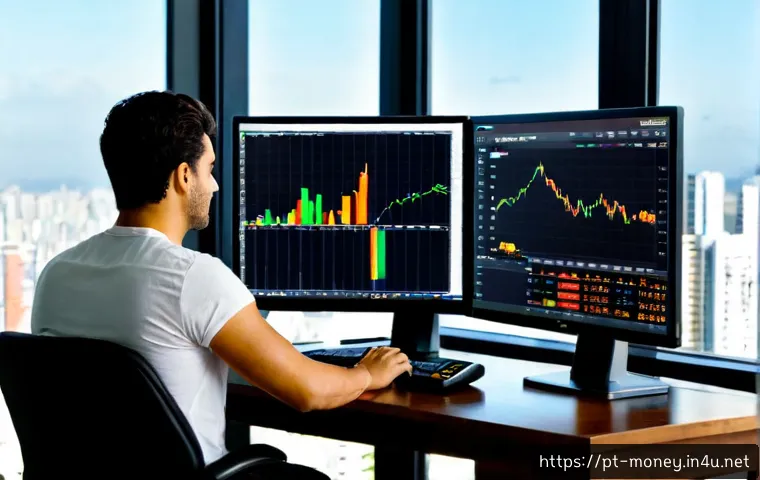 선물 옵션 트레이딩 - Photorealistic financial trading workspace in São Paulo, Brazil, showing a focused adult investor re...