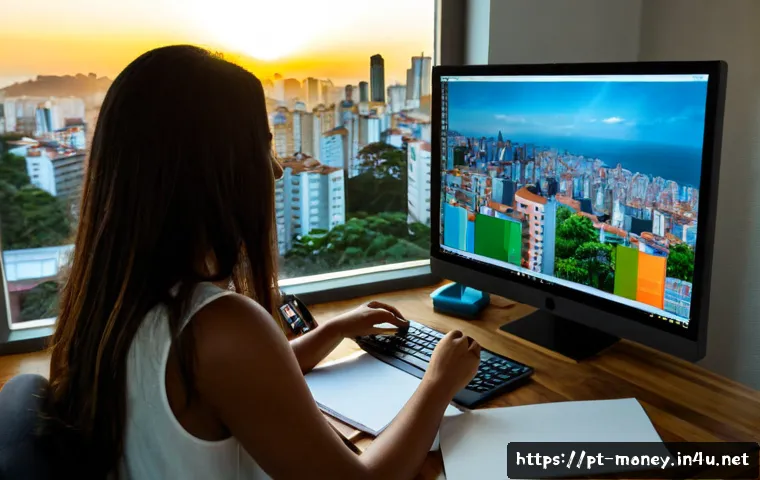 Home 17 NFT 거래로 돈 벌기 - Photorealistic Brazilian freelance artist in a bright São Paulo apartment studio, carefully reviewin...